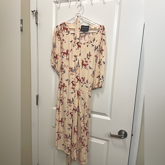 ModCloth x Highway Princess Tie-Belt Shirt Dress - Adorable Forest Print 🦌🐦🍄 - Picture 2 of 5